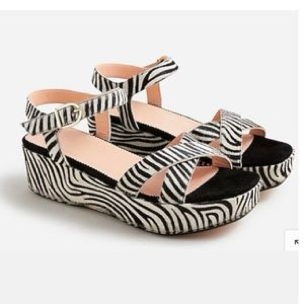 J. Crew Calf Hair Zebra Print Platform Sandals, Size 7